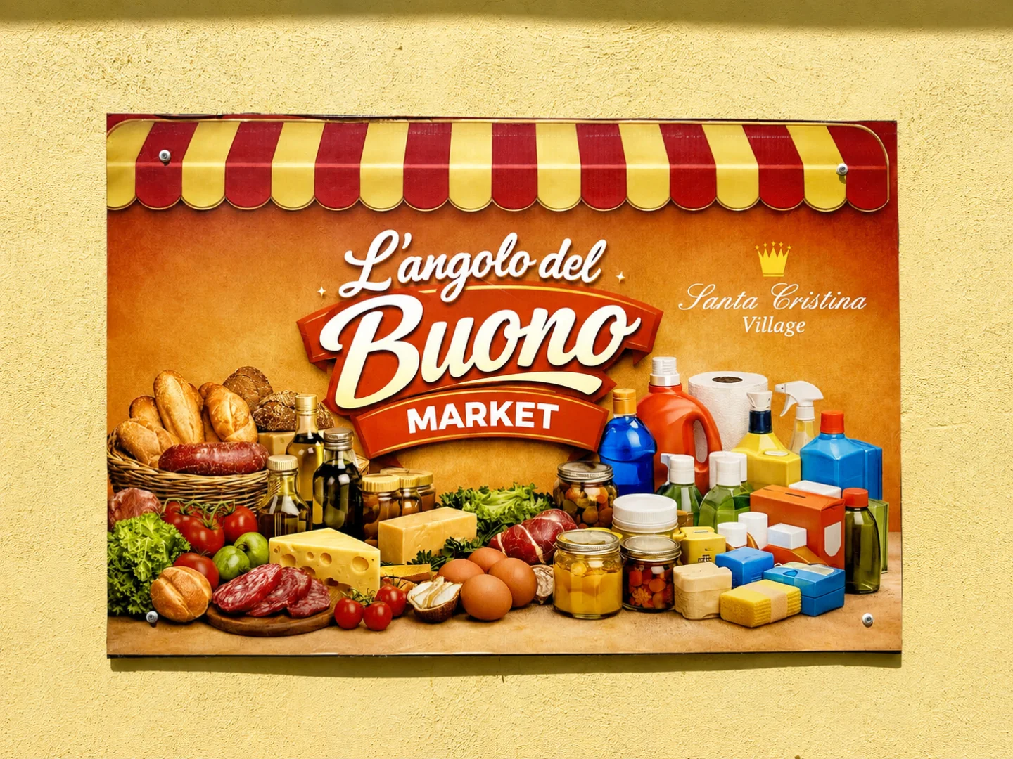 L’insegna del market del Santa Cristina Village.